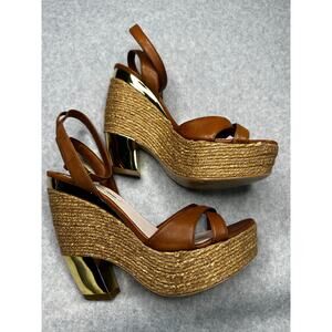 Miu Miu Espadrille Platform Sandals – Brown Leather & Jute  EU 38 w/ COA